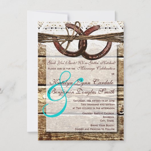Invitation Obtenir Hitched Wood Horseshoes Mariage Invite (Devant)