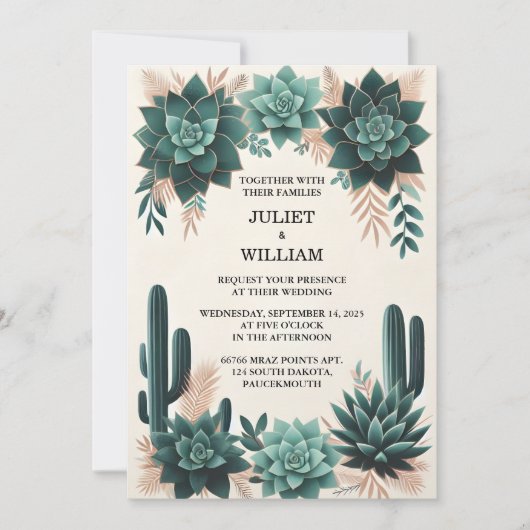 Invitation Obtenir vert Boho Leaf Desert Cactus Succulent Mar (Devant)