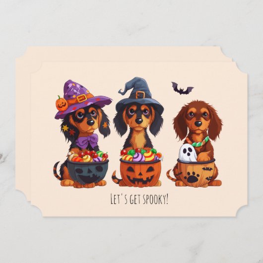 Invitation Obtenons des chiens de Dachshund Éffrayants Hallow (Devant / Derrière)
