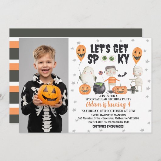 Invitation Obtenons Éffrayant Garçons Photo Halloween Anniver (Devant / Derrière)