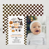 Invitation Obtenons Éffrayant Halloween photo Anniversaire (Devant / Derrière)