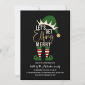 Invitation Obtenons Elfing Joyeux Elf Parties scintillant d'o (Devant)
