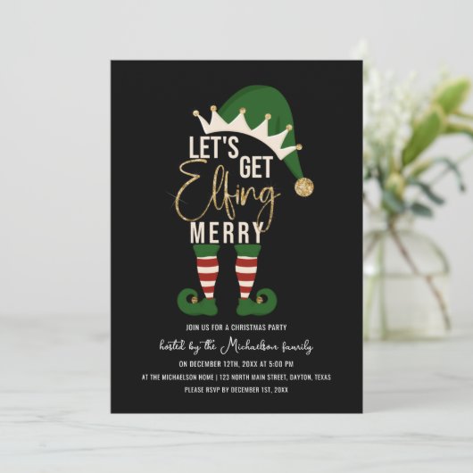 Invitation Obtenons Elfing Joyeux Elf Parties scintillant d'o (Debout devant)