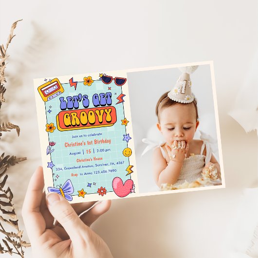Invitation Obtenons Groovy Hippie Retro Anniversaire Photo