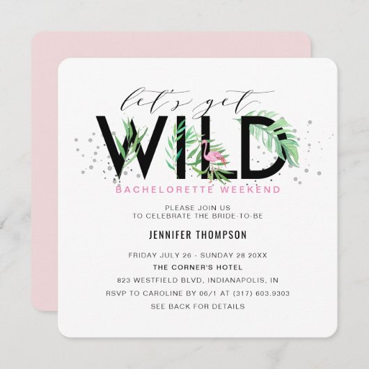 Invitation Obtenons le Flamant rose Tropical Wild Bachelorett (Devant / Derrière)