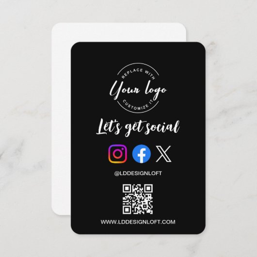 Invitation Obtenons les médias sociaux QR Code noir (Devant / Derrière)