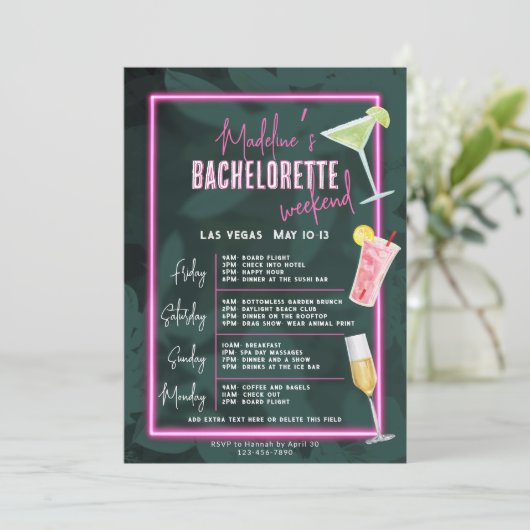 Invitation Obtenons sauvage zèbre léopard neon rose bachelore (Debout devant)