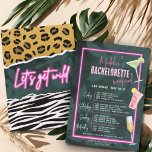 Invitation Obtenons sauvage zèbre léopard neon rose bachelore<br><div class="desc">Laissez-vous envoûter par cet itinéraire de fête motif mixte et branché avec zèbre, empreinte de léopard, rose néon et tous les deets pour un fabuleux week-end de fête de plage. Modifiez le texte pour n'importe quel emplacement ou événement en cliquant simplement sur "modifier ce modèle." Assurez-vous de consulter le reste...</div>