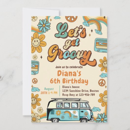 Invitation Obtenons Super Retro Arc-en-ciel 6e anniversaire (Devant)