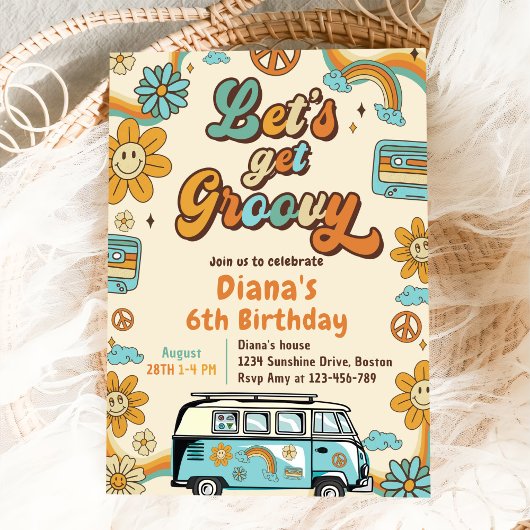 Invitation Obtenons Super Retro Arc-en-ciel 6e anniversaire