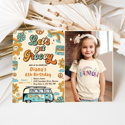 Invitation Obtenons Super Retro Arc-en-ciel 6e anniversaire