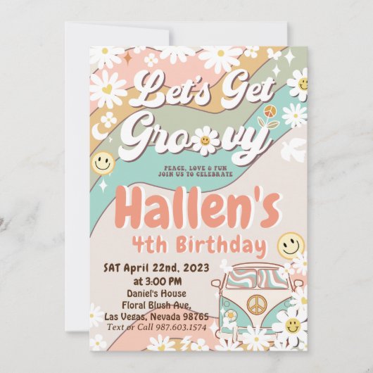 Invitation Obtenons Super Retro Boho Daisy Rainbow Anniversai (Devant)