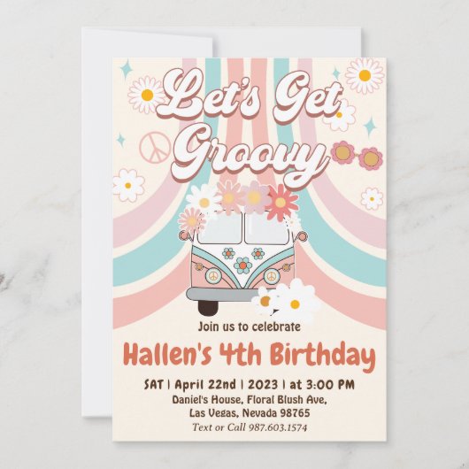 Invitation Obtenons Super Retro Boho Daisy Rainbow Anniversai (Devant)