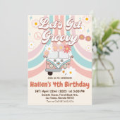 Invitation Obtenons Super Retro Boho Daisy Rainbow Anniversai (Debout devant)