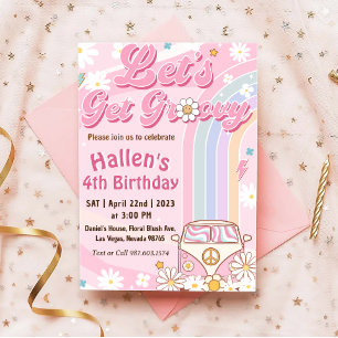 Invitation Obtenons Super Retro Boho Daisy Rainbow Anniversai