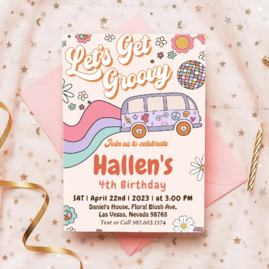 Invitation Obtenons Super Retro Boho Daisy Rainbow Anniversai