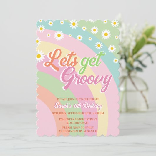 Invitation Obtenons Super Retro Daisies 6e anniversaire (Debout devant)