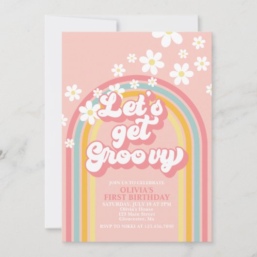 Invitation Obtenons Super Retro Rainbow Anniversaire (Devant)