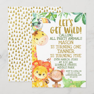 Invitation Obtenons Wild Joint Gold Safari Animaux Anniversai