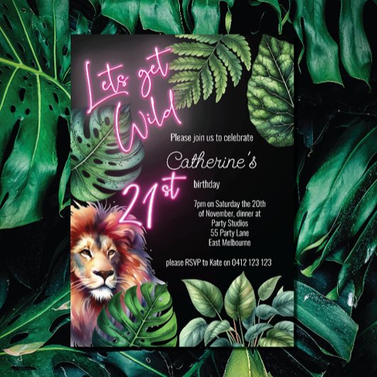 Invitation Obtenons Wild Neon rose 21ème anniversaire de Lion