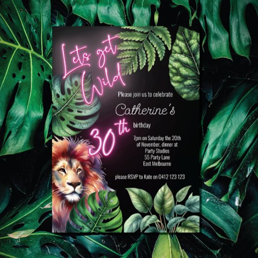 Invitation Obtenons Wild Neon rose 30e anniversaire de lion