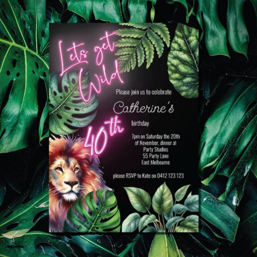 Invitation Obtenons Wild Neon rose 40e anniversaire de lion