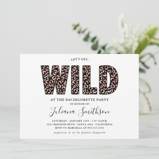 Invitation Obtenons Wild Rose Gold Leopard Bachelorette Invi (Debout devant)