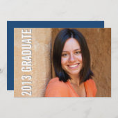 Invitation Obtention de diplôme portrait complet bleu moderne (Devant / Derrière)