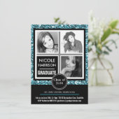 Invitation Obtention du diplôme bleue de photo de la fille 3 (Debout devant)