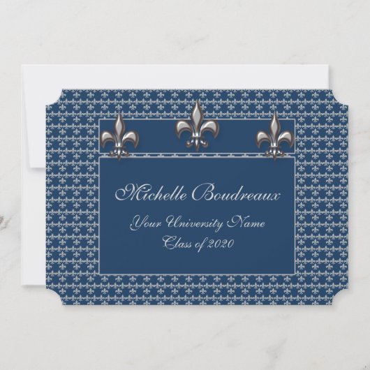 Invitation Obtention du diplôme bleue de Silver Fleur de Lis (Devant)
