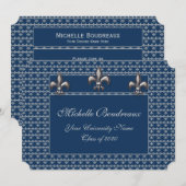 Invitation Obtention du diplôme bleue de Silver Fleur de Lis (Devant / Derrière)