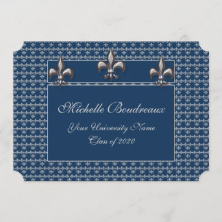 Invitation Obtention du diplôme bleue de Silver Fleur de Lis