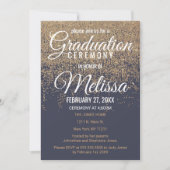 Invitation Obtention du diplôme de bleu marine d'étincelles (Devant)