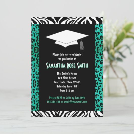 Invitation Obtention du diplôme faite sur commande turquoise (Debout devant)