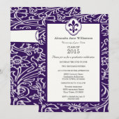 Invitation Obtention du diplôme formelle de Gray Fleur de Lis (Devant / Derrière)