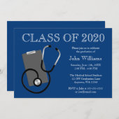 Invitation Obtention du diplôme Médicale de bleu d'école (Devant / Derrière)