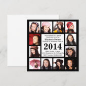 Invitation Obtention du diplôme noire moderne avec 12 photos (Devant / Derrière)