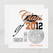 Invitation Obtention du diplôme noire orange "classe" de (Devant / Derrière)