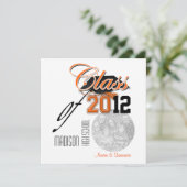 Invitation Obtention du diplôme noire orange "classe" de (Debout devant)