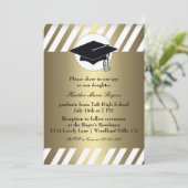 Invitation Obtention du diplôme rayée blanche Inivitation (Debout devant)