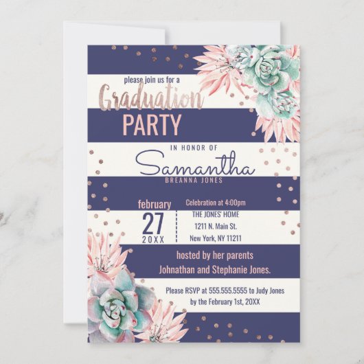 Invitation Obtention du diplôme rose d'or de cactus de (Devant)