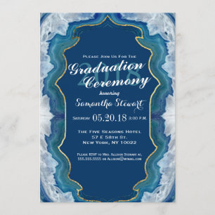 Invitation Obtention du diplôme turquoise assez bleue
