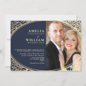 Invitation Occasion de mariage de luxe Gold Navy Blue Floral (Devant)