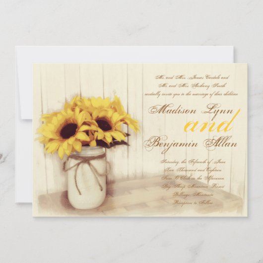 Invitation Occasion de mariage de Mason Jar, tournesol de cam (Devant)