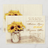 Invitation Occasion de mariage de Mason Jar, tournesol de cam (Devant / Derrière)