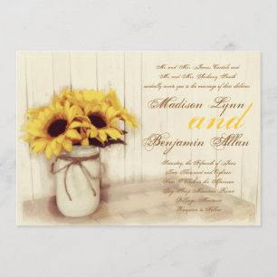 Invitation Occasion de mariage de Mason Jar, tournesol de cam
