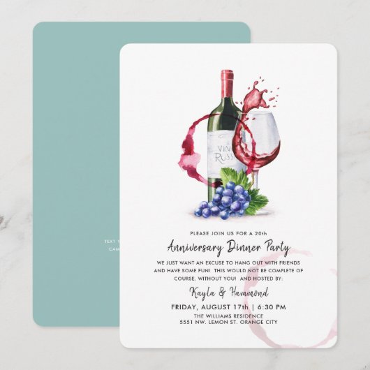 Invitation Occasion vin & dîner Anniversaire (Devant / Derrière)