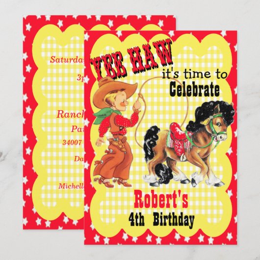 Invitation Occidentale Cowboy Et Horse Anniversair (Devant / Derrière)