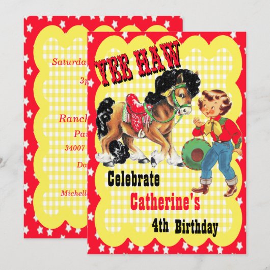 Invitation Occidentale Cowgirl And Horse Birthday (Devant / Derrière)