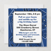 Invitation occidentale d'anniversaire de cowboy de (Dos)